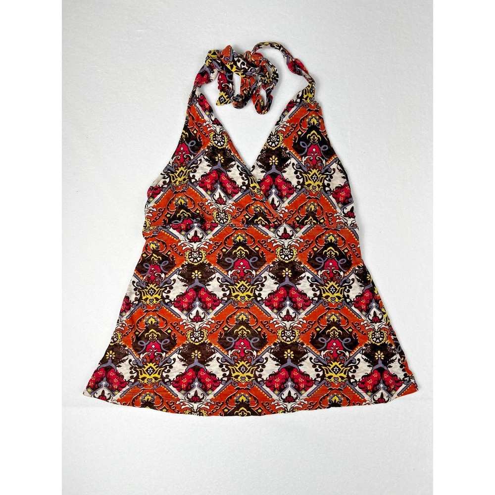 Mudd Halter Top Women Medium Orange Paisley Boho Empire Waist‎ Y2K Rayon Top